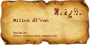 Milics Áron névjegykártya